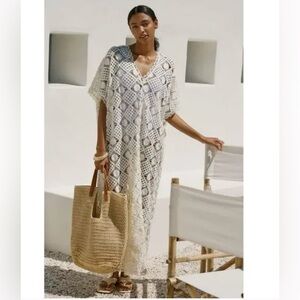 Anthropologie Crochet Cover-Up Caftan Dress - Sheer